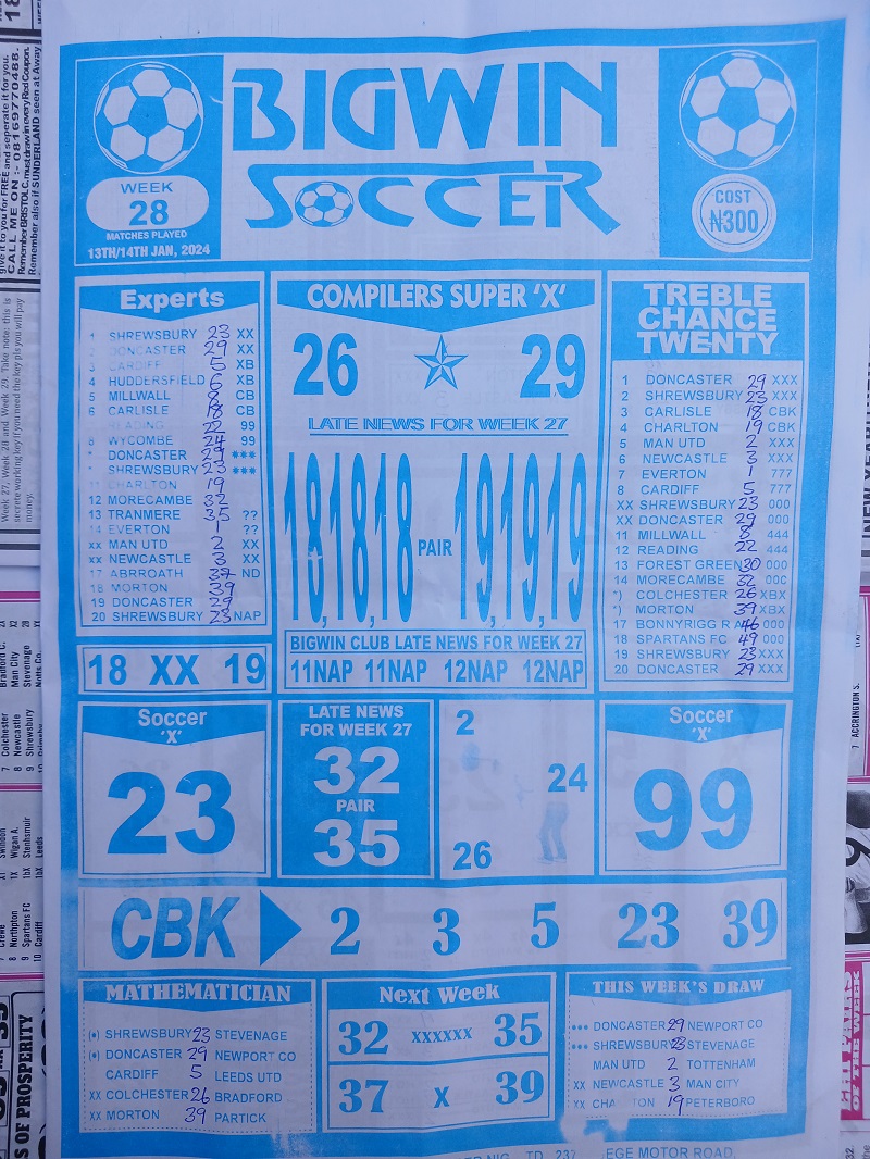 BIGWIN SOCCER football pool papers 