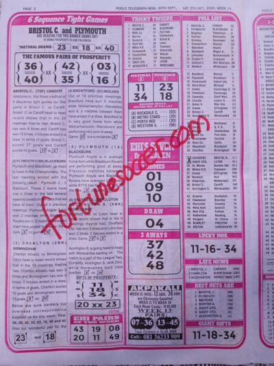 week 14 pools telegraph 2024 page 2