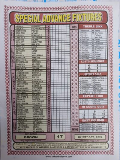 week 17 special advance fixtures 2024