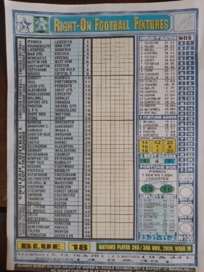 week 18 right on fixtures 2024 front page