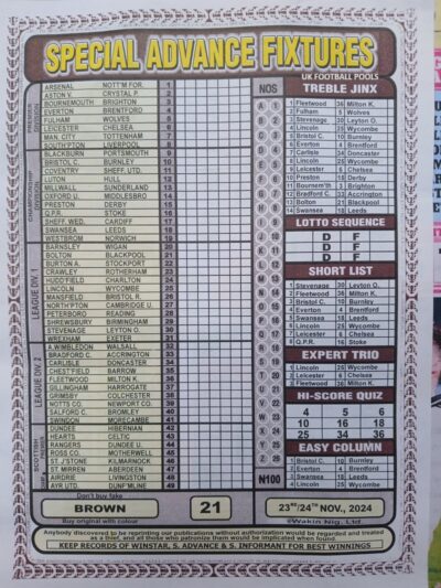 week 21 special advance fixtures 2024