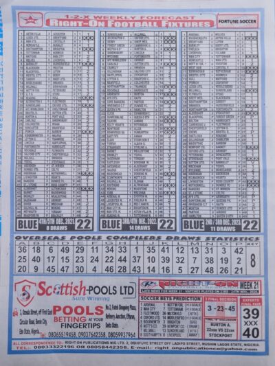 week 22 right on fixtures 2024 back page
