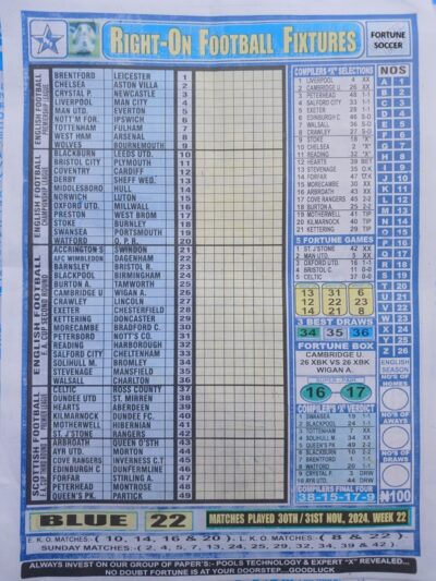 week 22 right on fixtures 2024 front page