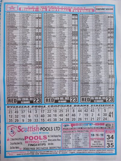 week 23 right on fixtures 2024 back page