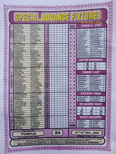 week 24 special advance fixtures 2024