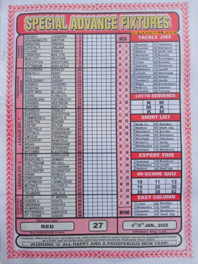 week 27 special advance fixtures 2025