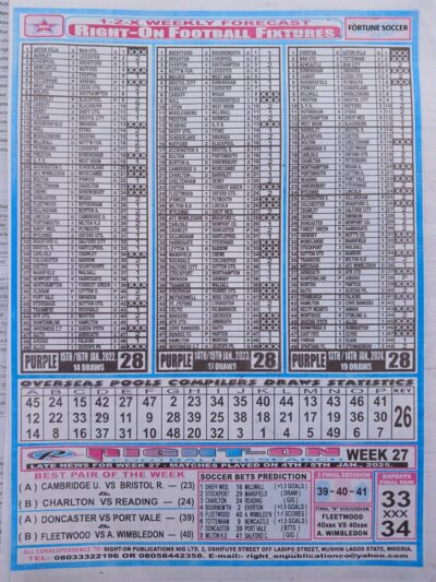 week 28 right on fixtures 2025 back page