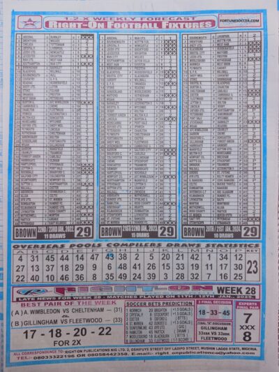 week 29 right on fixtures 2025 back page