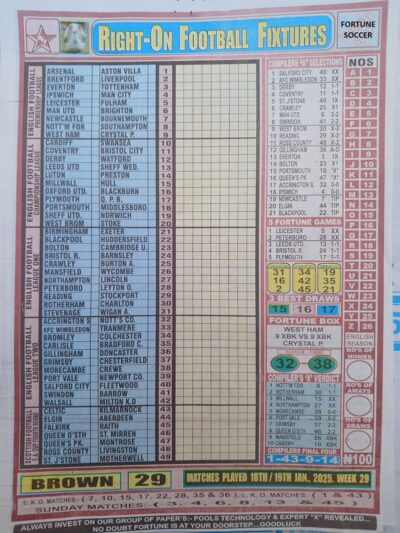 week 29 right on fixtures 2025 front page