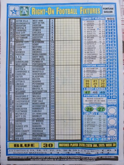 week 30 right on fixtures 2025 front page