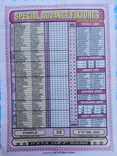 week 32 special advance fixtures 2025