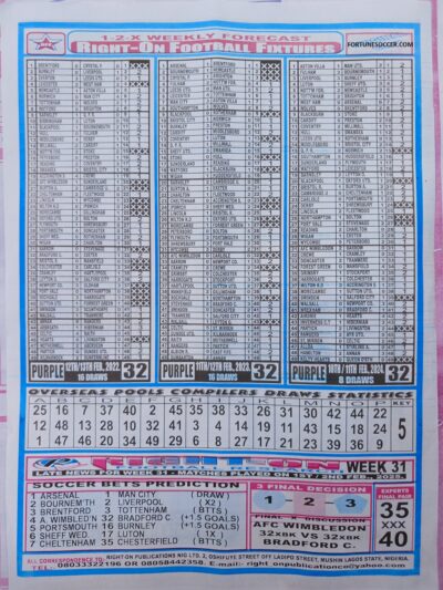 week 32 right on fixtures 2025 back page