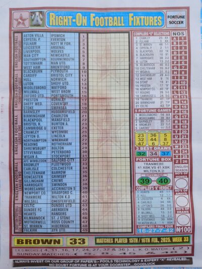 week 33 right on fixtures 2025 front page