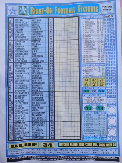 week 34 right on fixtures 2025 front page
