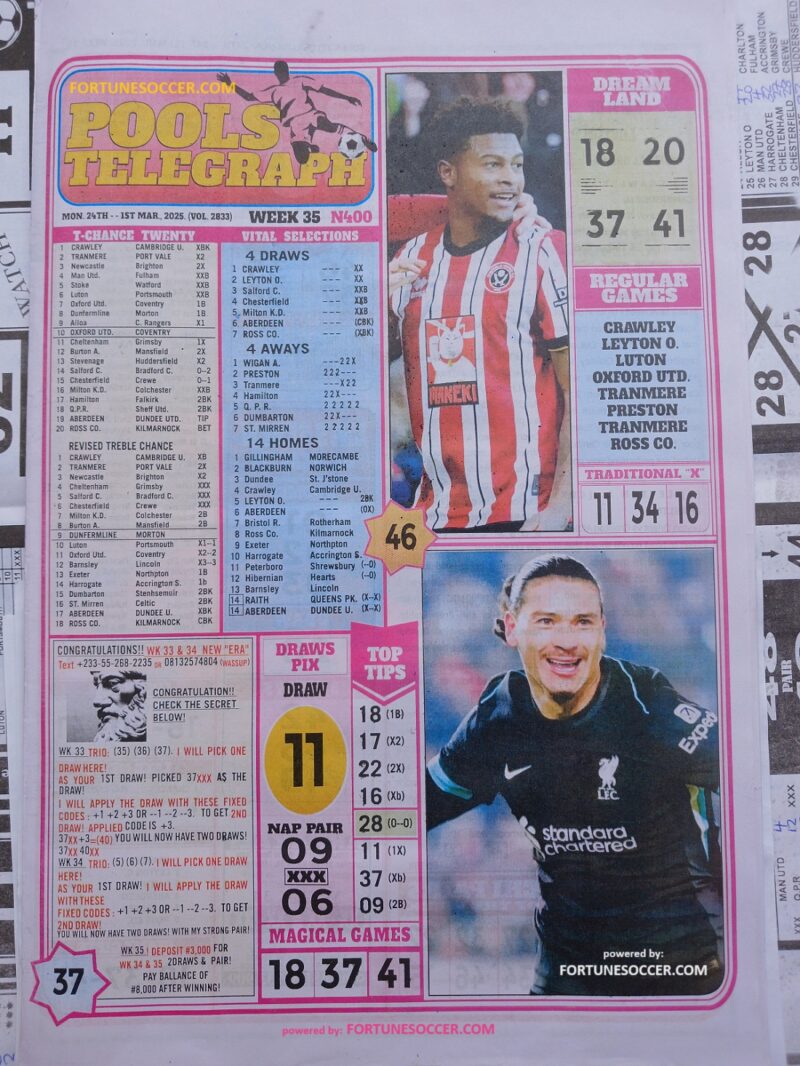 Week 32 Pool Fixtures 2025
