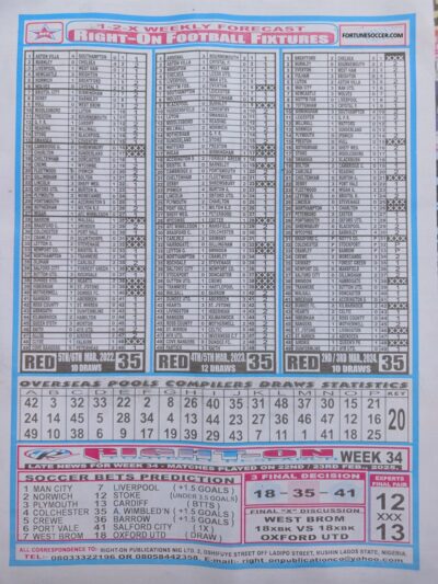 week 35 right on fixtures 2025 back page