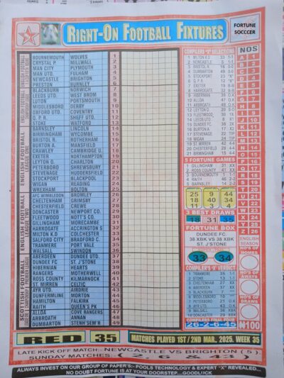 week 35 right on fixtures 2025 front page