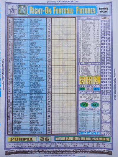 week 36 right on fixtures 2025 front page