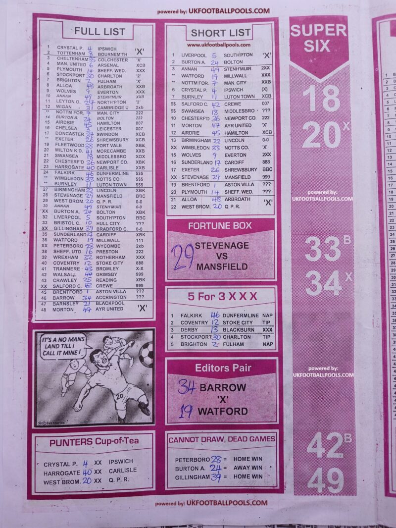 Week 36 rsk pool papers 2025 bob morton capital soccer