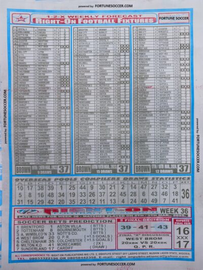 week 37 right on fixtures 2025 back page