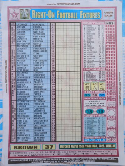 week 37 right on fixtures 2025 front page