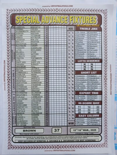 week 37 special advance fixtures 2025