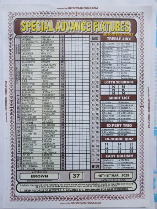 Week 37 rsk pool papers 2025 bob morton capital soccer