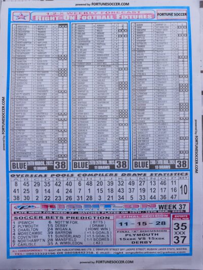 week 38 right on fixtures 2025 back page