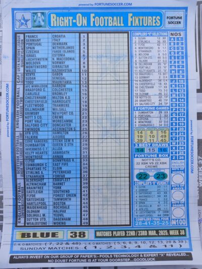 week 38 right on fixtures 2025 front page