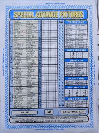 week 38 special advance fixtures 2025