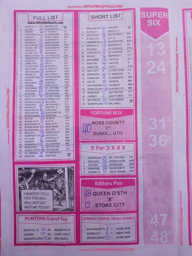 Week 39 rsk pool papers 2025 bob morton capital soccer