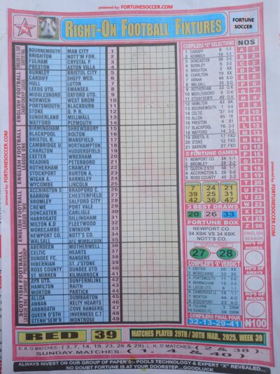 week 39 right on fixtures 2025 front page