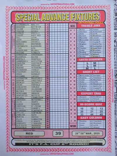 week 39 special advance fixtures 2025
