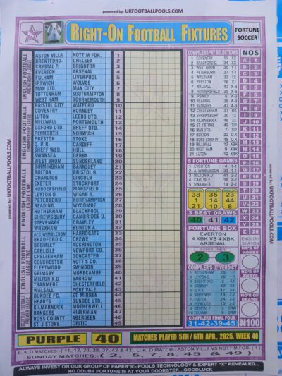 week 40 right on fixtures 2025 front page