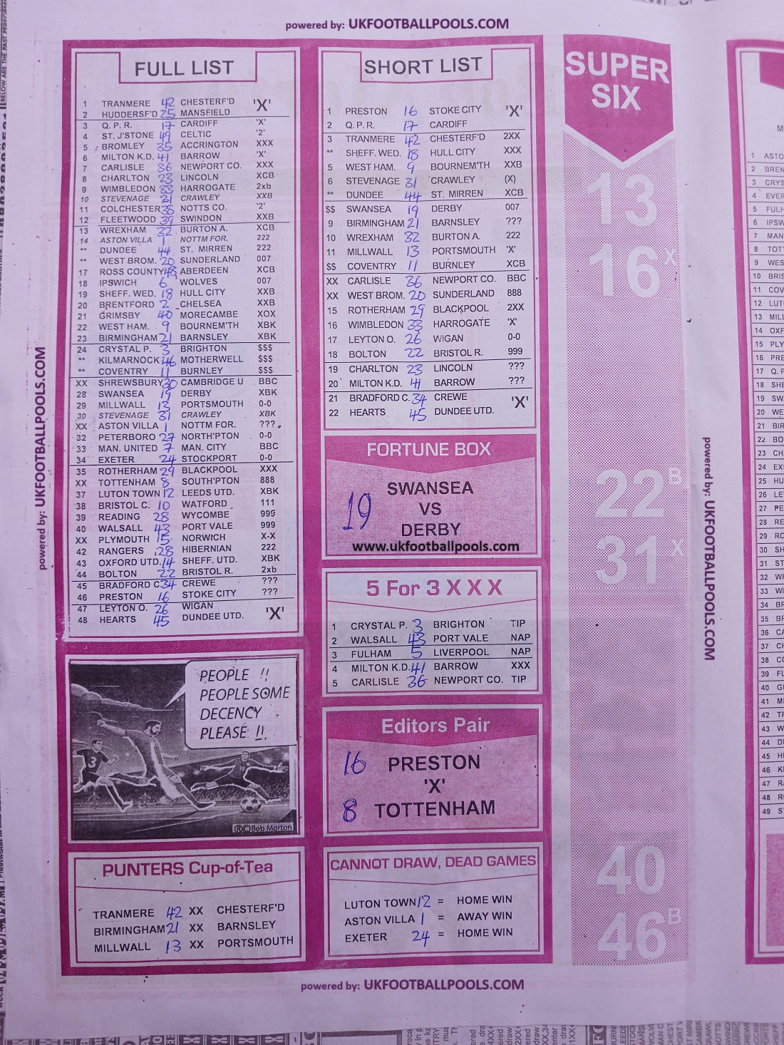 Week 48 Pool Fixtures 2024