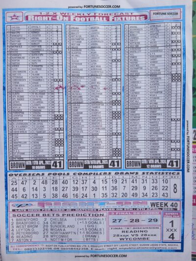 week 41 right on fixtures 2025 back page