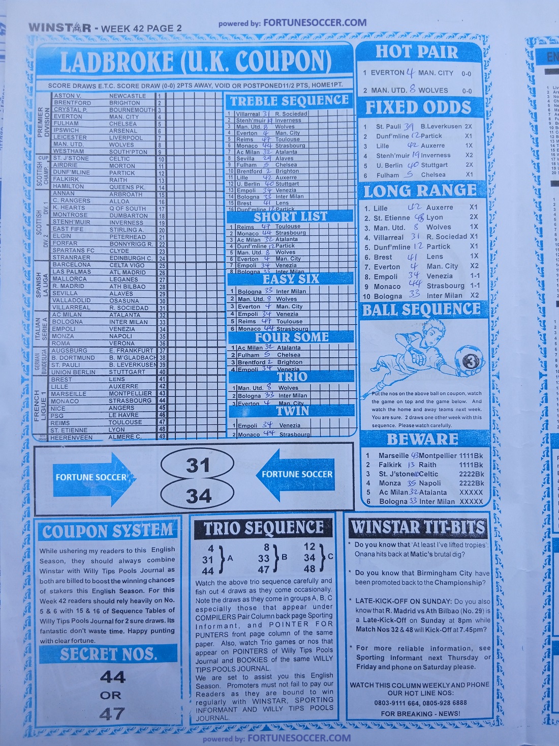Week 42 pool paper winstar happy joe temple of draws