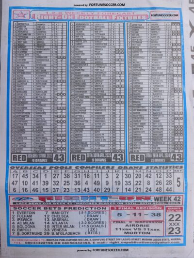 week 43 right on fixtures 2025 back page
