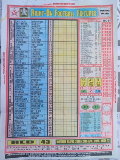 week 43 right on fixtures 2025 front page