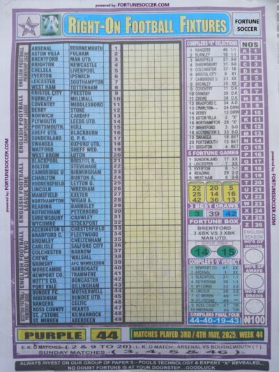 week 44 right on fixtures 2025 front page