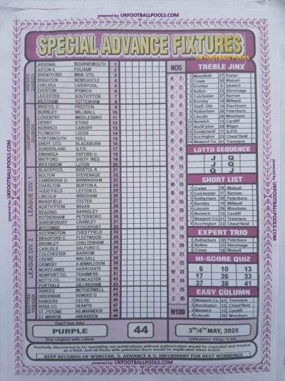 week 44 special advance fixtures 2025