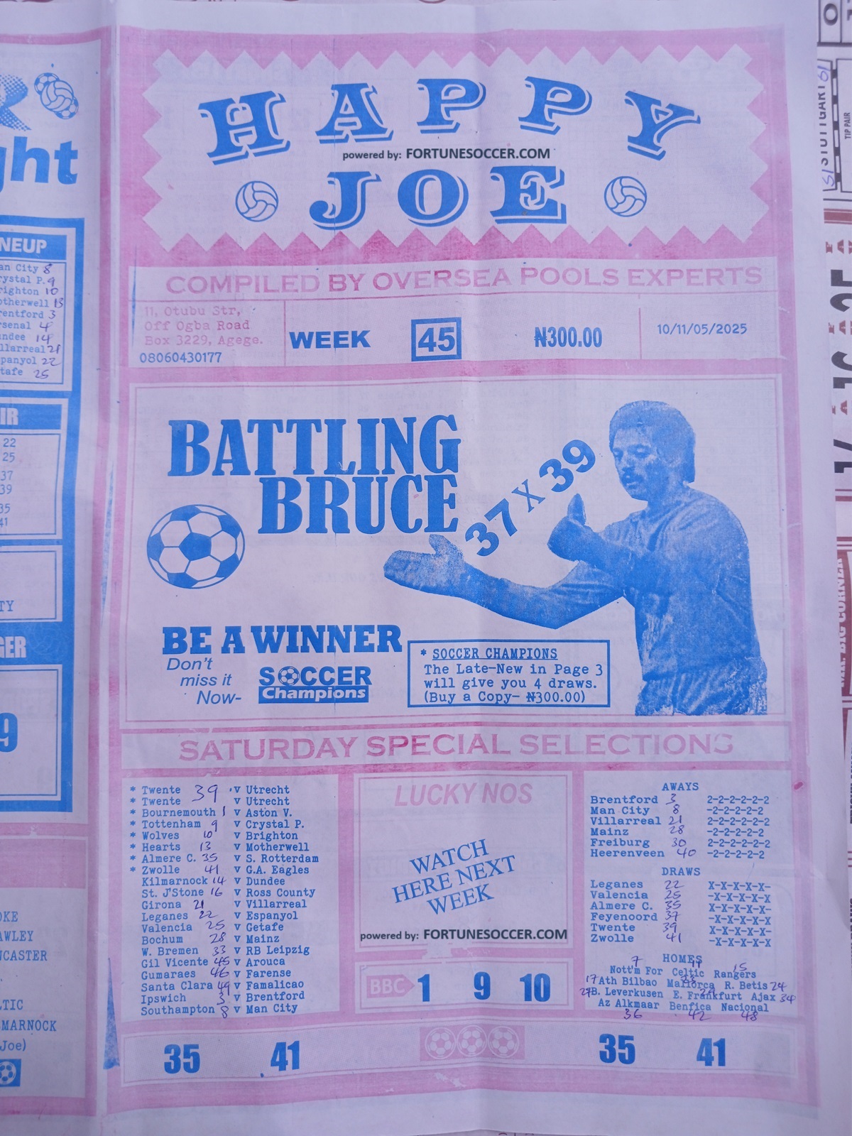 Week 45 pool paper winstar happy joe temple of draws