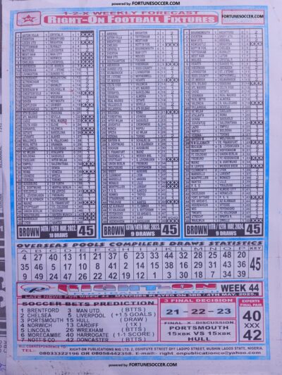 week 45 right on fixtures 2025 back page