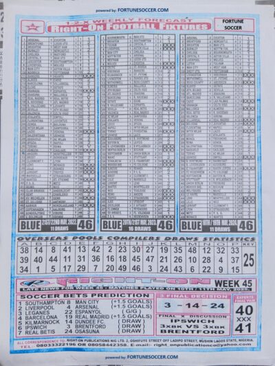 week 46 right on fixtures 2025 back page