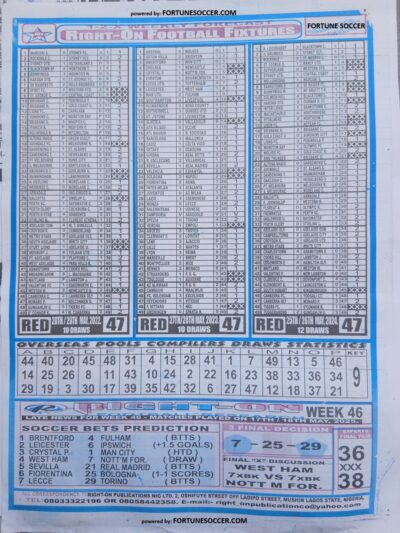 week 47 right on fixtures 2025 back page