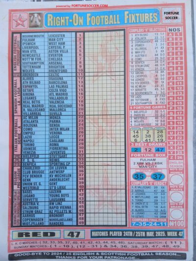 week 47 right on fixtures 2025 front page