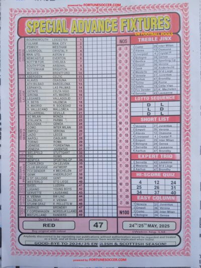 week 47 special advance fixtures 2025
