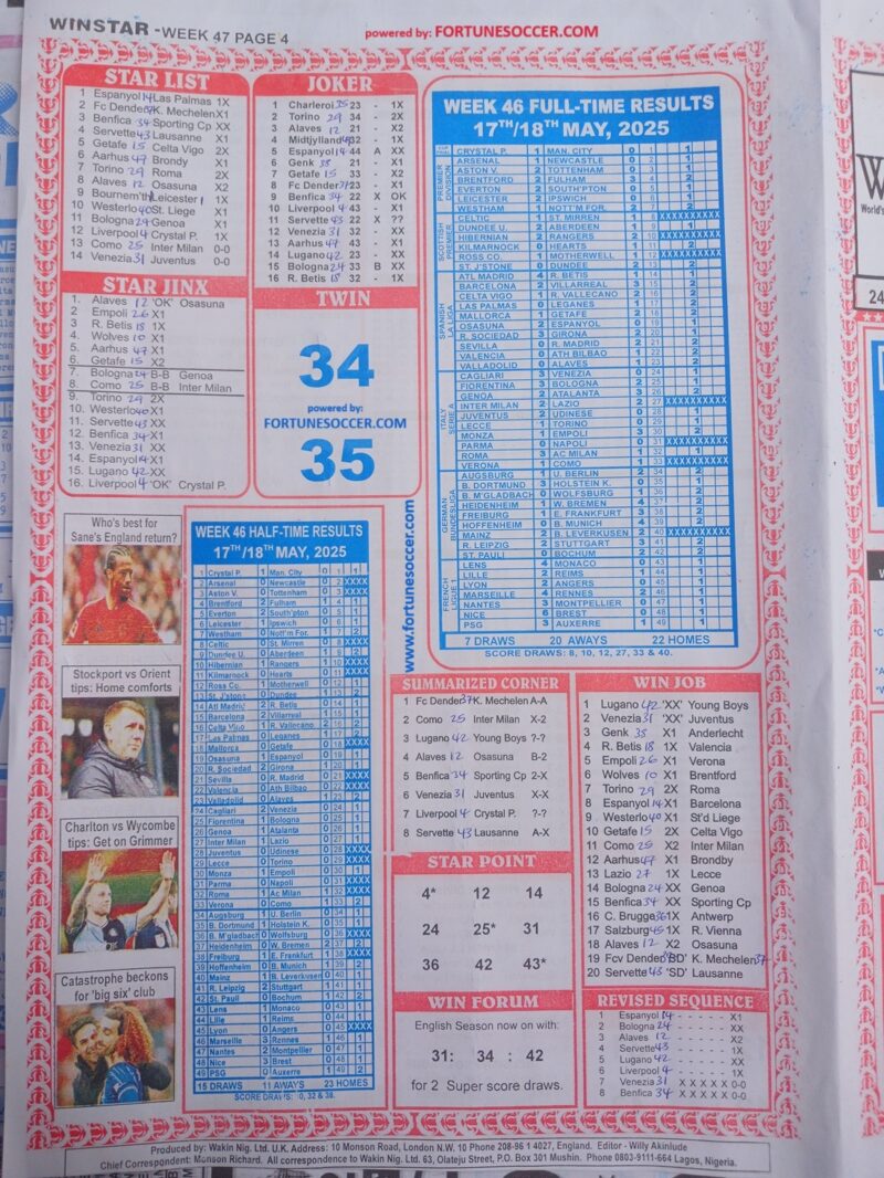 Week 47 pool paper winstar happy joe temple of draws
