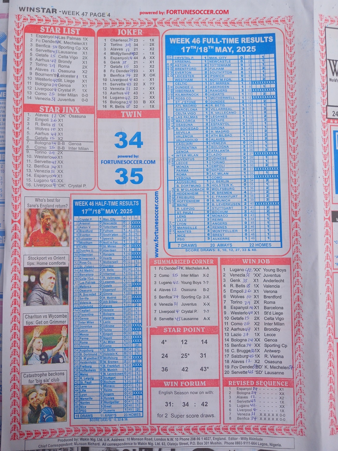 Week 47 pool paper winstar happy joe temple of draws