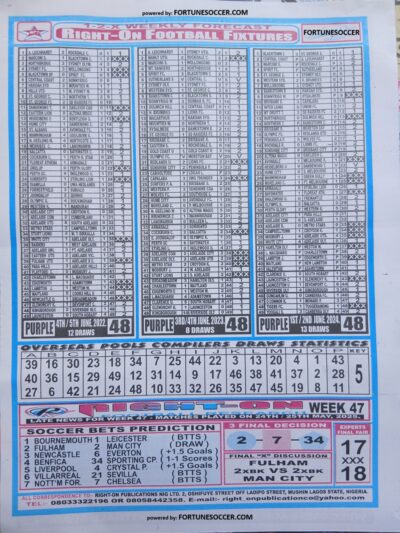 week 48 right on fixtures 2025 back page